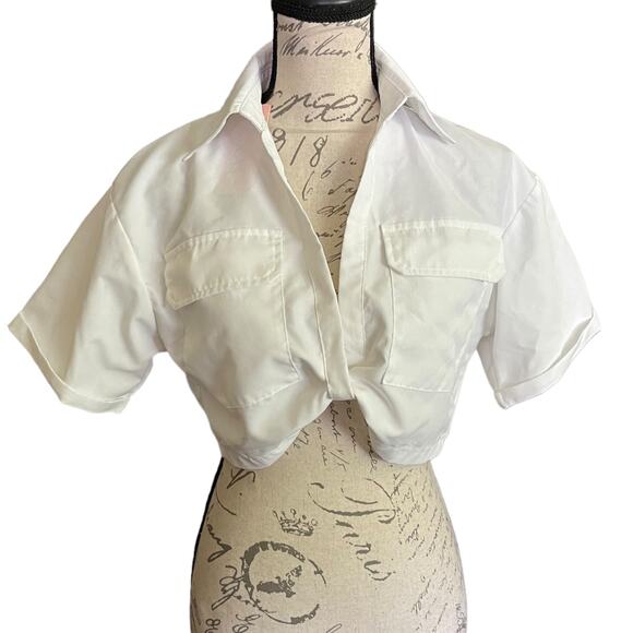 Cider White Short Sleeve Cropped Shirt Size Small - Picture 1 of 3